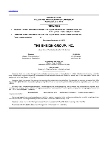 Thumbnail The Ensign Group 10-Q Quarterly Report FY2018 