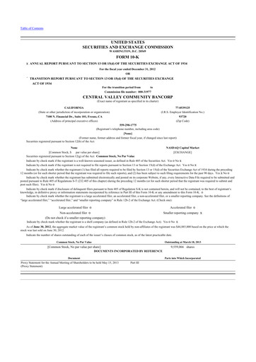 Thumbnail Community West Bancshares 10-K Annual Report 2012