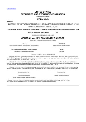 Thumbnail Community West Bancshares 10-Q Quarterly Report FY2013 