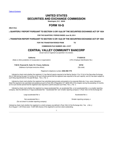 Thumbnail Community West Bancshares 10-Q Quarterly Report FY2014 