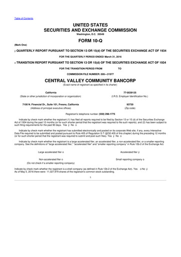 Thumbnail Community West Bancshares 10-Q Quarterly Report FY2016 