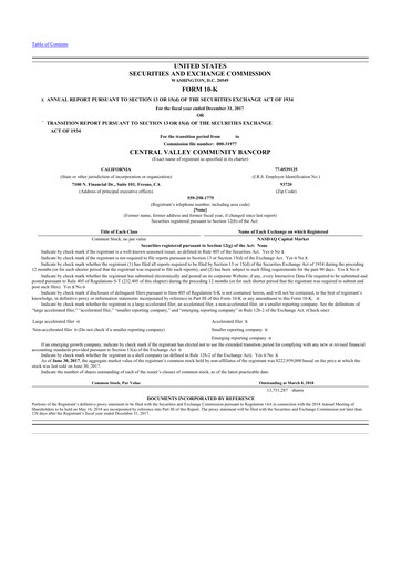 Thumbnail Community West Bancshares 10-K Annual Report 2017