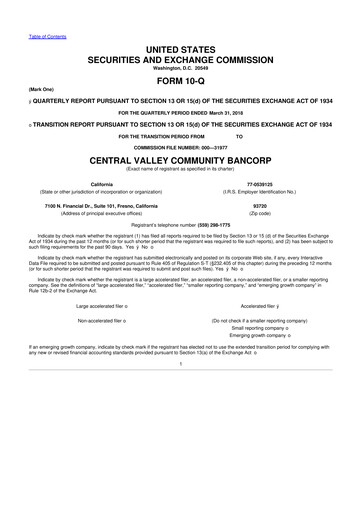 Thumbnail Community West Bancshares 10-Q Quarterly Report FY2018 