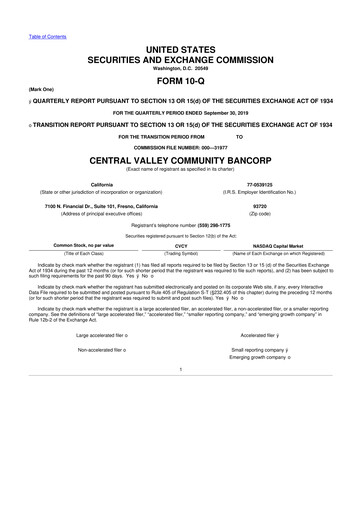 Thumbnail Community West Bancshares 10-Q Quarterly Report FY2019 