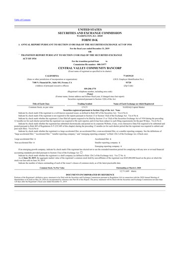 Thumbnail Community West Bancshares 10-K Annual Report 2019