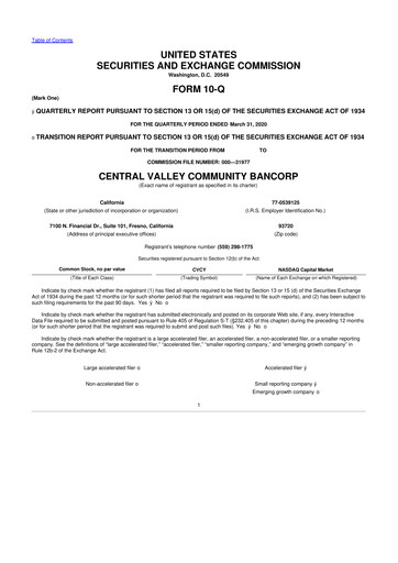 Thumbnail Community West Bancshares 10-Q Quarterly Report FY2020 