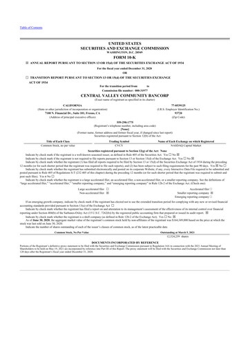 Thumbnail Community West Bancshares 10-K Annual Report 2020