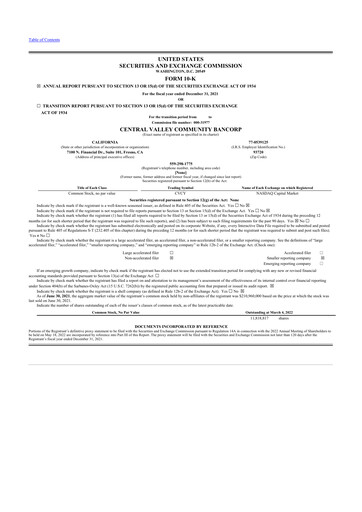 Thumbnail Community West Bancshares 10-K Annual Report 2021