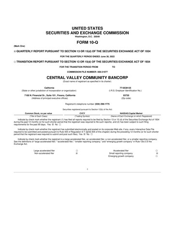 Thumbnail Community West Bancshares 10-Q Quarterly Report FY2022 