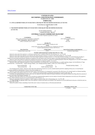Thumbnail Community West Bancshares 10-K Annual Report 2022