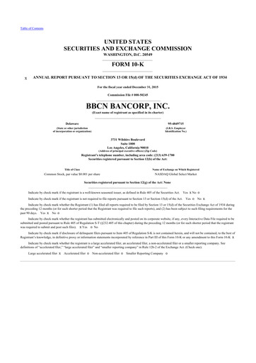 Thumbnail Hope Bancorp 10-K Annual Report 2015