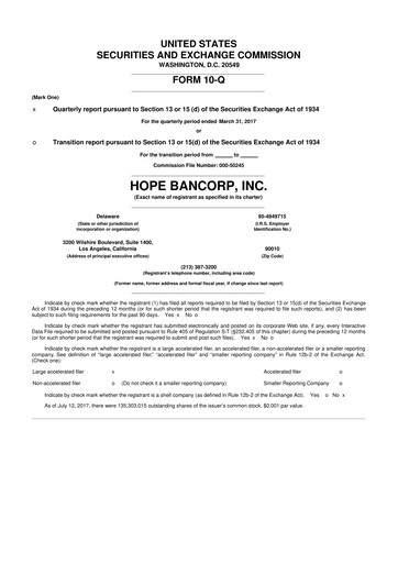 Thumbnail Hope Bancorp 10-Q Quarterly Report FY2017 