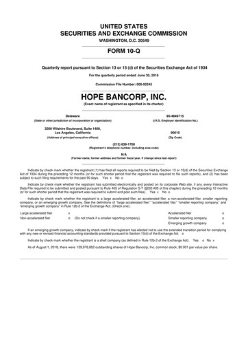Thumbnail Hope Bancorp 10-Q Quarterly Report FY2018 