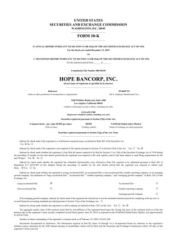 Thumbnail Hope Bancorp 10-K Annual Report 2019
