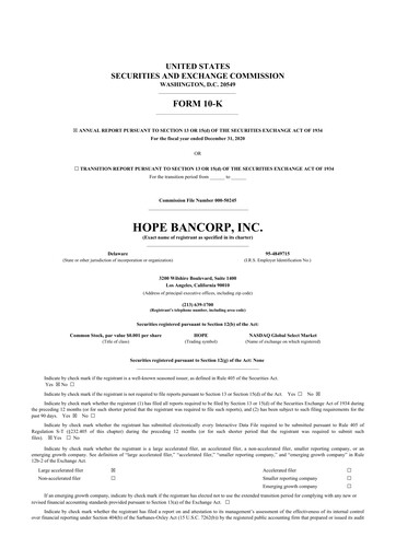 Thumbnail Hope Bancorp 10-K Annual Report 2020