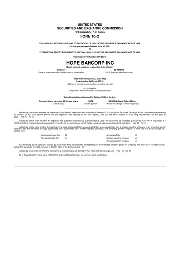 Thumbnail Hope Bancorp 10-Q Quarterly Report FY2021 