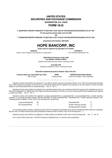Thumbnail Hope Bancorp 10-Q Quarterly Report FY2022 