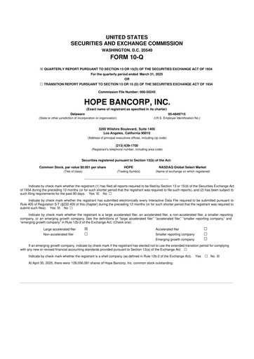 Thumbnail Hope Bancorp 10-Q Quarterly Report FY2025 