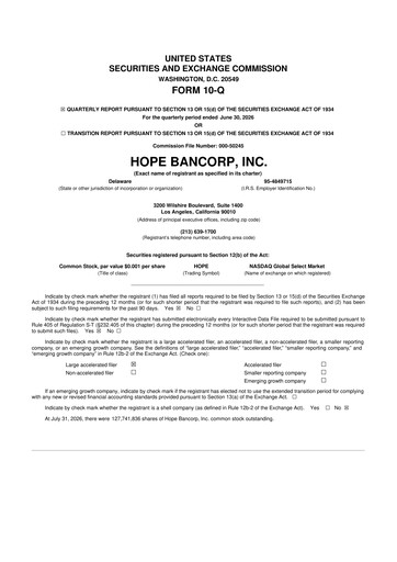 Thumbnail Hope Bancorp 10-Q Quarterly Report FY2026 
