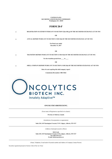 Thumbnail Oncolytics Biotech
 20-F Annual Report 2017
