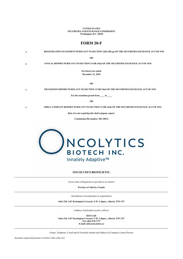 Thumbnail Oncolytics Biotech
 20-F Annual Report 2018