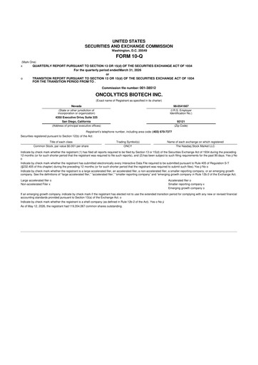 Thumbnail Oncolytics Biotech
 10-Q Quarterly Report FY 