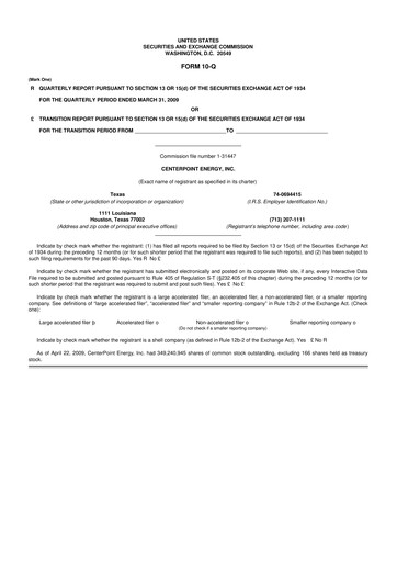 Thumbnail CenterPoint Energy
 10-Q Quarterly Report FY 