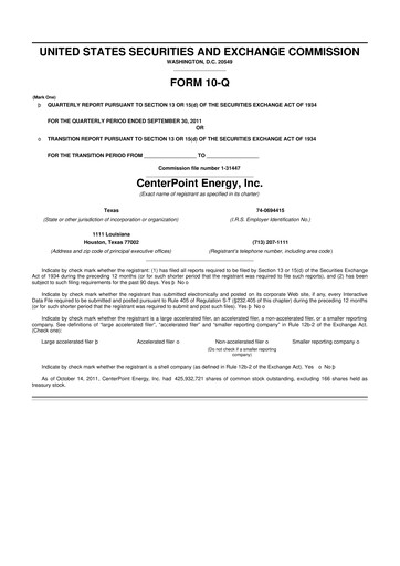 Thumbnail CenterPoint Energy
 10-Q Quarterly Report FY2011 