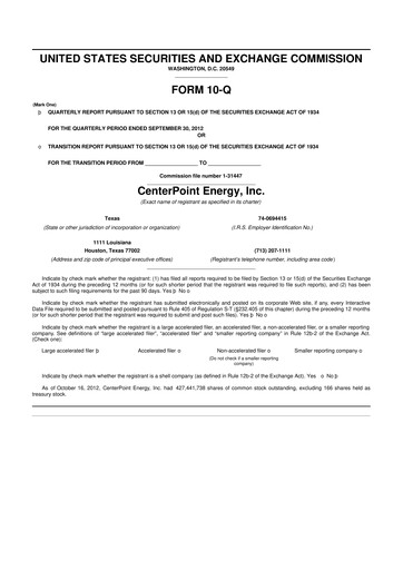 Thumbnail CenterPoint Energy
 10-Q Quarterly Report FY2012 