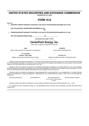 Thumbnail CenterPoint Energy
 10-Q Quarterly Report FY2014 