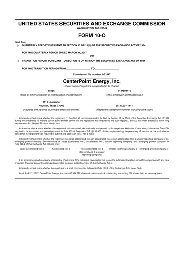 Thumbnail CenterPoint Energy
 10-Q Quarterly Report FY2017 