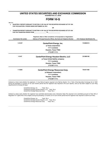 Thumbnail CenterPoint Energy
 10-Q Quarterly Report FY 