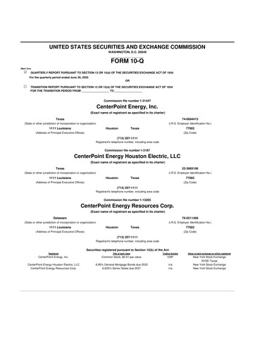 Thumbnail CenterPoint Energy
 10-Q Quarterly Report FY2025 