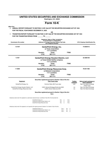 Miniature CenterPoint Energy
 10-K Rapport annuel 2025