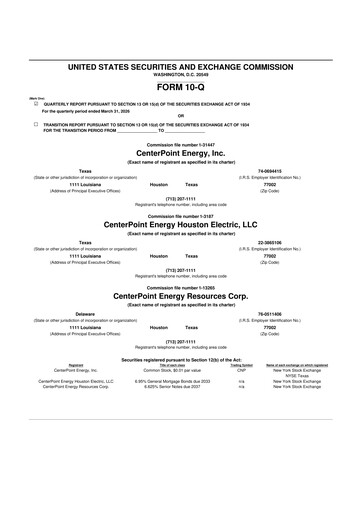 Thumbnail CenterPoint Energy
 10-Q Quarterly Report FY 