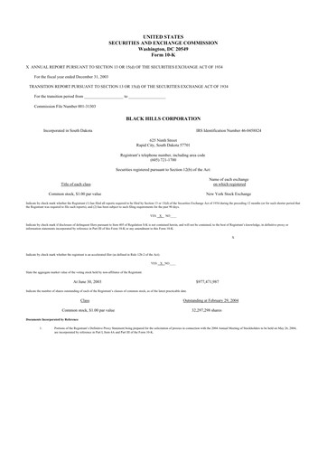 Thumbnail Black Hills 10-K Annual Report 