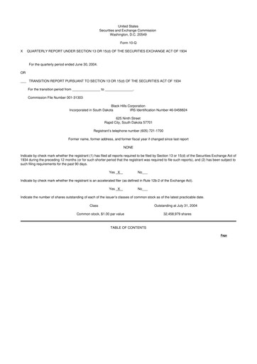 Thumbnail Black Hills 10-Q Quarterly Report FY 