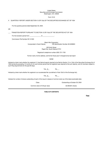 Thumbnail Black Hills 10-Q Quarterly Report FY 