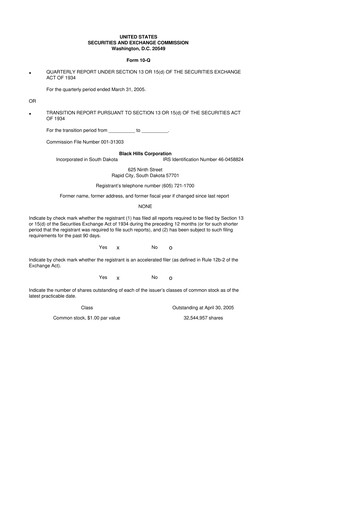 Thumbnail Black Hills 10-Q Quarterly Report FY 