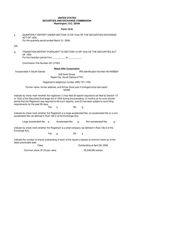 Thumbnail Black Hills 10-Q Quarterly Report FY 