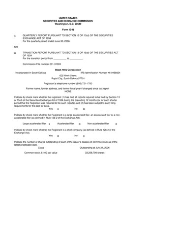 Thumbnail Black Hills 10-Q Quarterly Report FY 