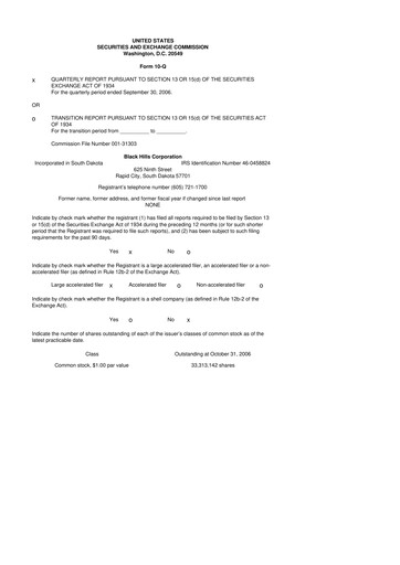 Thumbnail Black Hills 10-Q Quarterly Report FY 