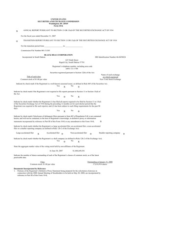 Thumbnail Black Hills 10-K Annual Report 