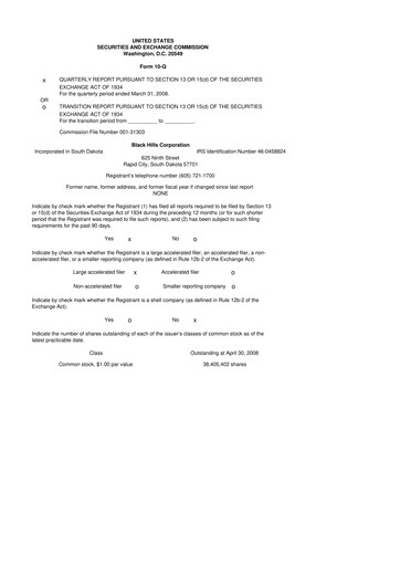 Thumbnail Black Hills 10-Q Quarterly Report FY 