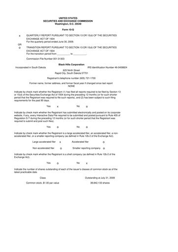 Thumbnail Black Hills 10-Q Quarterly Report FY 