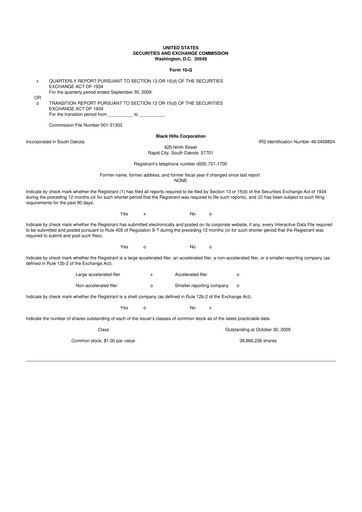 Thumbnail Black Hills 10-Q Quarterly Report FY 