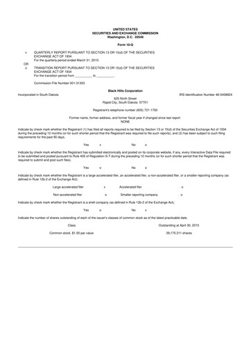 Thumbnail Black Hills 10-Q Quarterly Report FY 