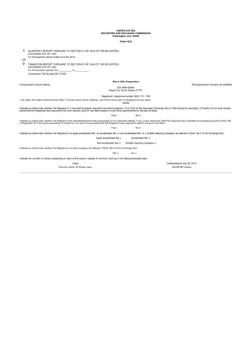 Thumbnail Black Hills 10-Q Quarterly Report FY2010 