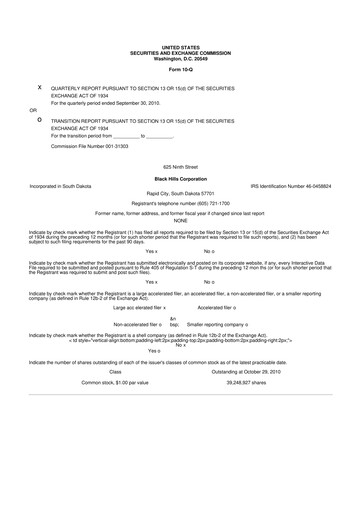 Thumbnail Black Hills 10-Q Quarterly Report FY2010 