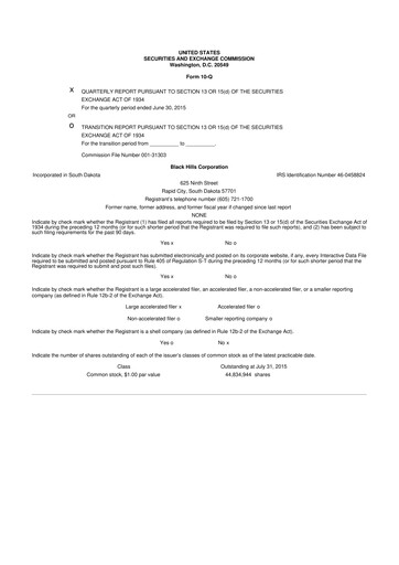 Thumbnail Black Hills 10-Q Quarterly Report FY2015 